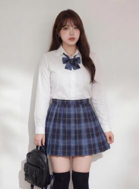 胖MM大码jk制服百褶裙套装学院风辣妹收腰修身显瘦白色掐腰衬衣女