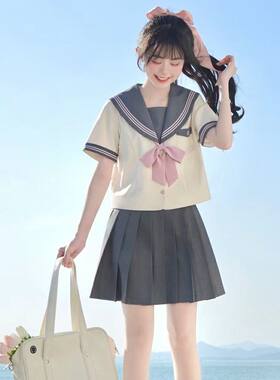 胖MM200斤特大码日系JK宽松领结海军领短袖水手服ins半身裙两件套