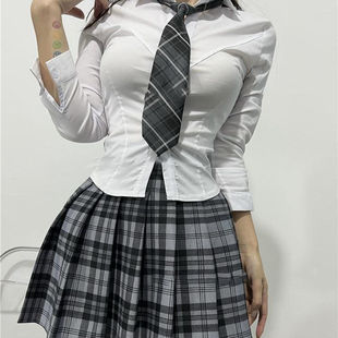 胖妹妹大码 衬衫 女遮胖辣妹衬衫 别致上衣 纯欲风收腰显瘦jk制服长袖