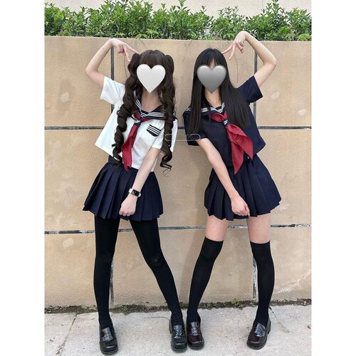 胖MM大码JK制服甜美小清新水手服短袖衬衫JK短裙夏季款基础一整套