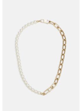 代购Fossil化石女士项链简约优雅精致百搭金色仿珍珠不锈钢抛光