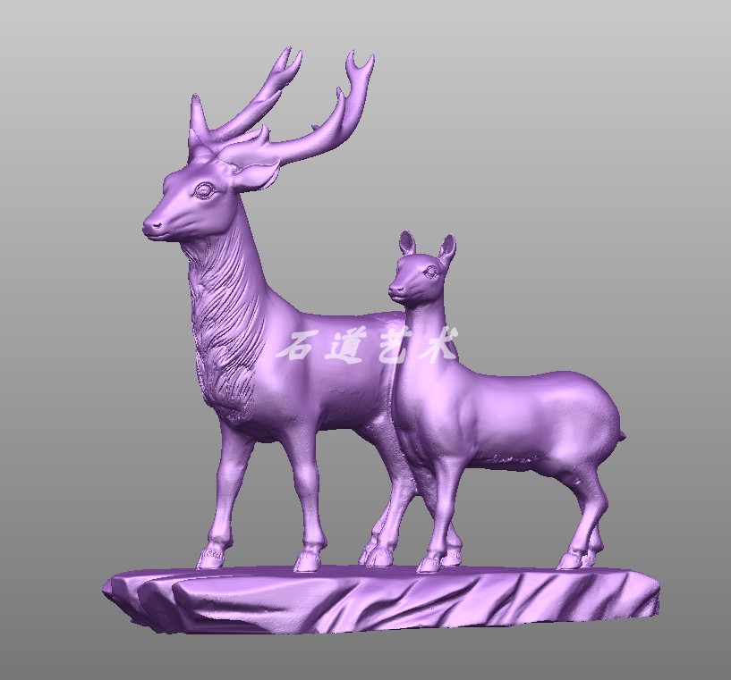 王桂大师作品一路有你圆雕图双鹿三维立体雕刻机stl文件图3d路径