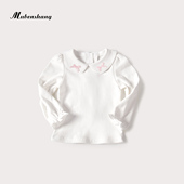 女童春秋装 7岁纯棉 翻领T恤婴儿上衣洋气0 娃娃领打底衫 女宝宝长袖