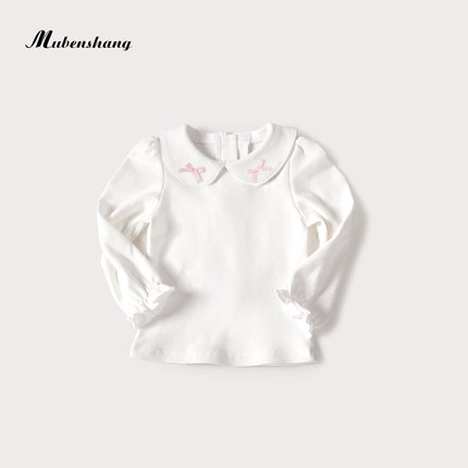 女童秋冬装娃娃领打底衫女宝宝长袖翻领T恤婴儿上衣洋气0-7岁纯棉