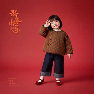 木本尚女童冬装外套国风唐装2026新款宝宝夹棉加厚刺绣波点棉服