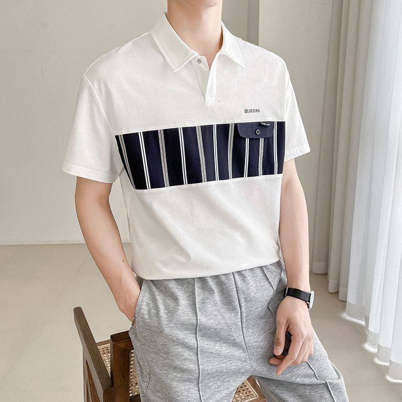 C311-T06夏季男士个性工艺拼接短袖PL衫假口袋设计三色可选P58,男装Polo衫,电商A135（原星座819）