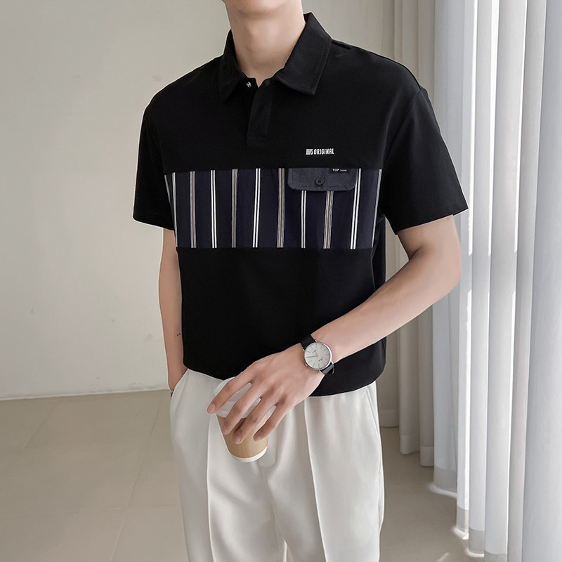C311-T06夏季男士个性工艺拼接短袖PL衫假口袋设计三色可选P58,男装Polo衫,电商A135（原星座819）