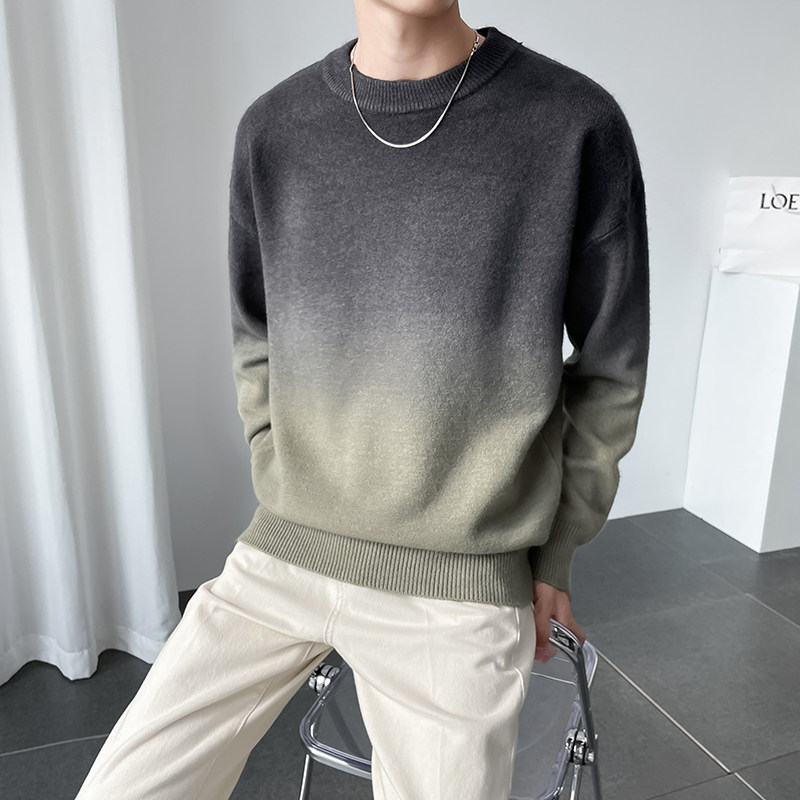 Y8971店主风渐变毛线衣扎染男士撞色宽松休闲大码毛线衫75控98，男装针织衫/毛衣，电商A135（原星座819）