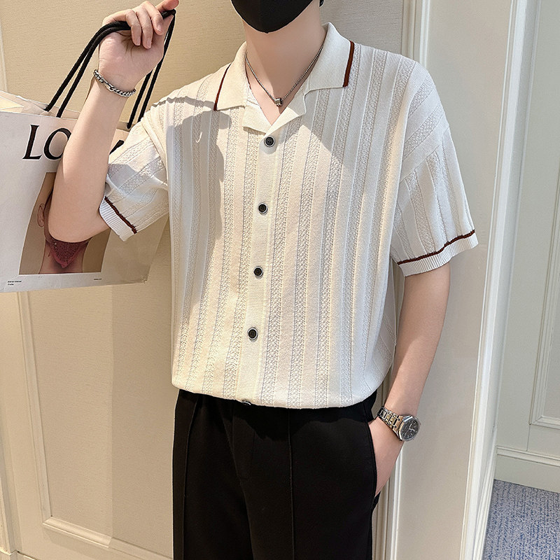 A135-9102男士开衫春夏秋针织短袖冰丝短袖P65控95,男装T恤,电商A135（原星座819）