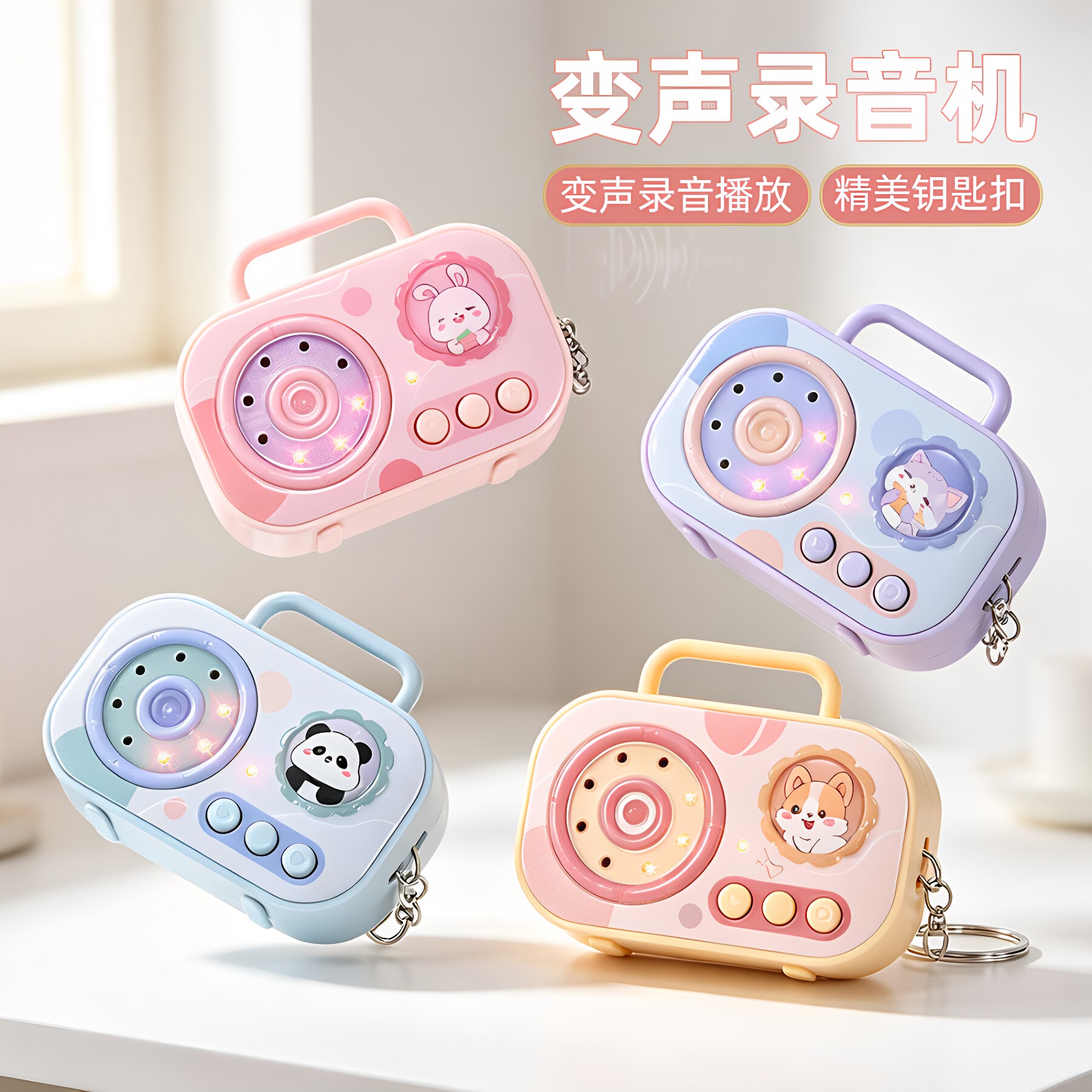 儿童迷你手提录音机钥匙扣挂件可录音创意解压玩具搞怪变声播放器