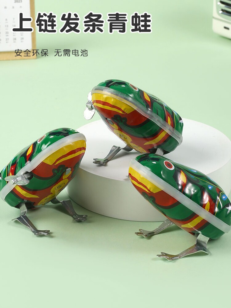 개구리 장난감 봄 작은 개구리 점프 점프 개구리 철 권선 체인 작은 동물 시뮬레이션 어린이 장난감을 튀는