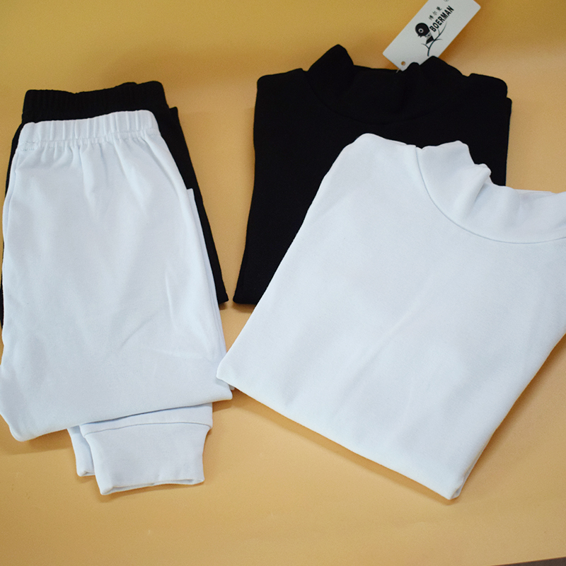儿童白色保暖内衣套装半高领全棉黑色男女童宝宝秋衣秋裤弹力紧身