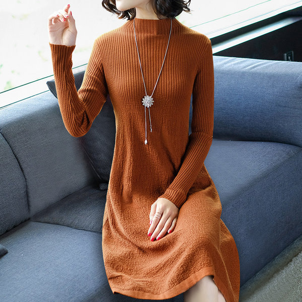 JMFIVE 羊毛混纺 修身显瘦打底针织长袖连衣裙 优惠券折后￥199包邮（¥ 299-100）2色可选