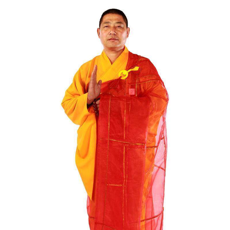 袈裟玻璃丝金边法衣七忏衣红色和尚衣服男女五衣僧服唐僧新款