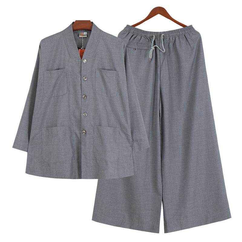 特卖僧服平纹棉布春秋短褂出家师父和尚服装男女款小褂大裤脚套装