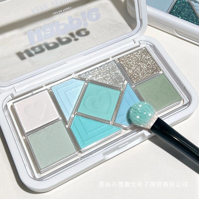 薄荷曼波!小粉框九色眼影盘低饱和清透薄荷绿珠哑光细闪温柔纯欲