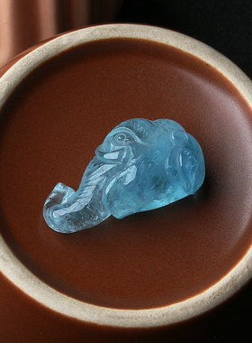 保真天然海蓝宝大象头吊坠蓝色石头守护神男女水晶小摆件手把件