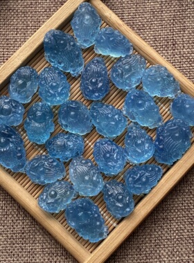 收藏级天然巴西海蓝宝三脚金蟾吊坠蓝色手工雕刻水晶项链旺运吸金