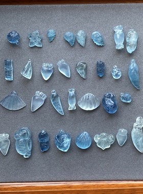 新货天然海蓝宝花生糖果扇叶海马贝壳如意竹子吊坠蓝色挂件水晶