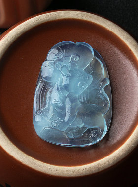 男女天然海蓝宝大号吊坠下山虎