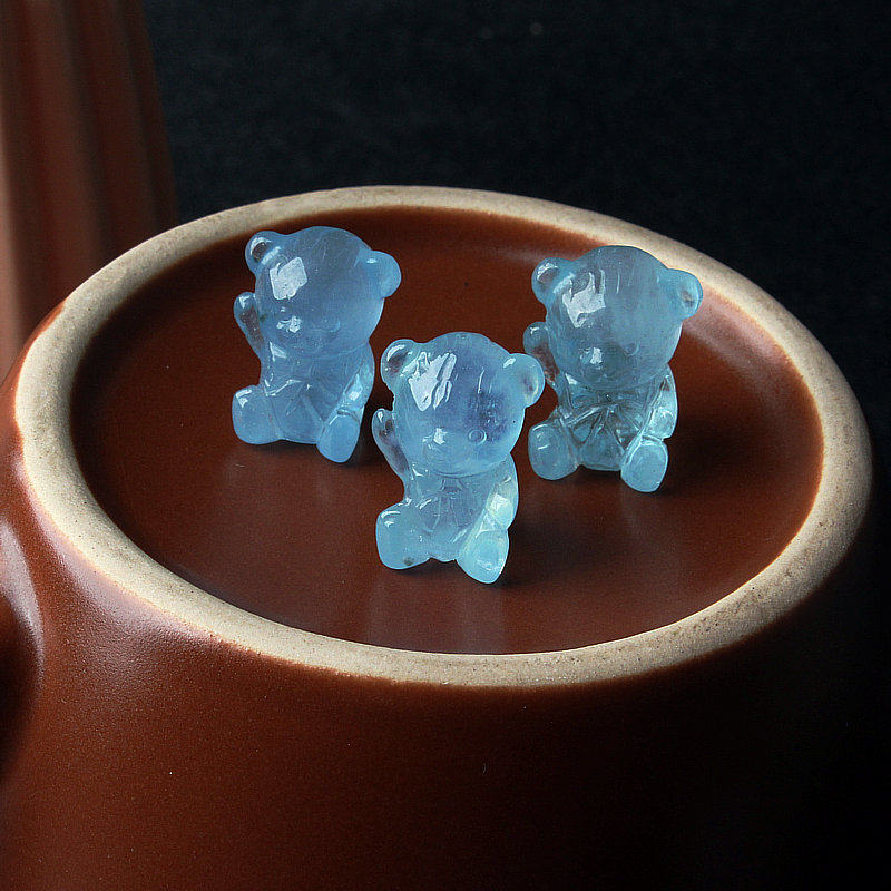 天然海蓝宝立体小熊吊坠蓝色精品雕刻件男女水晶锁骨链小摆件保真