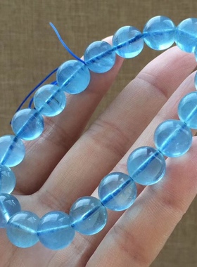 正品11mm天然海蓝宝手链精品级蓝色男女水晶手串单圈冰种透体保真