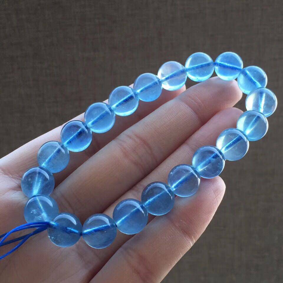 精品10mm天然海蓝宝手链全透体冰蓝色圆珠手串男女水晶实拍图特价