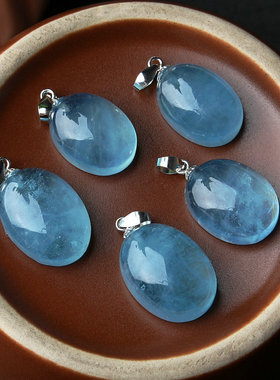 送银链男女海蓝宝吊坠925纯银扣