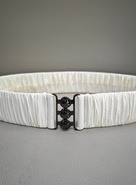 新品褶皱女式百搭配羽绒服腰带时尚宽腰封显瘦光面亮面松紧有弹性