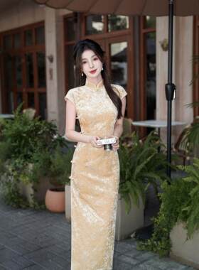 金丝绒无袖旗袍2026年春夏女老上海旧事复古简约大气日常走秀演出