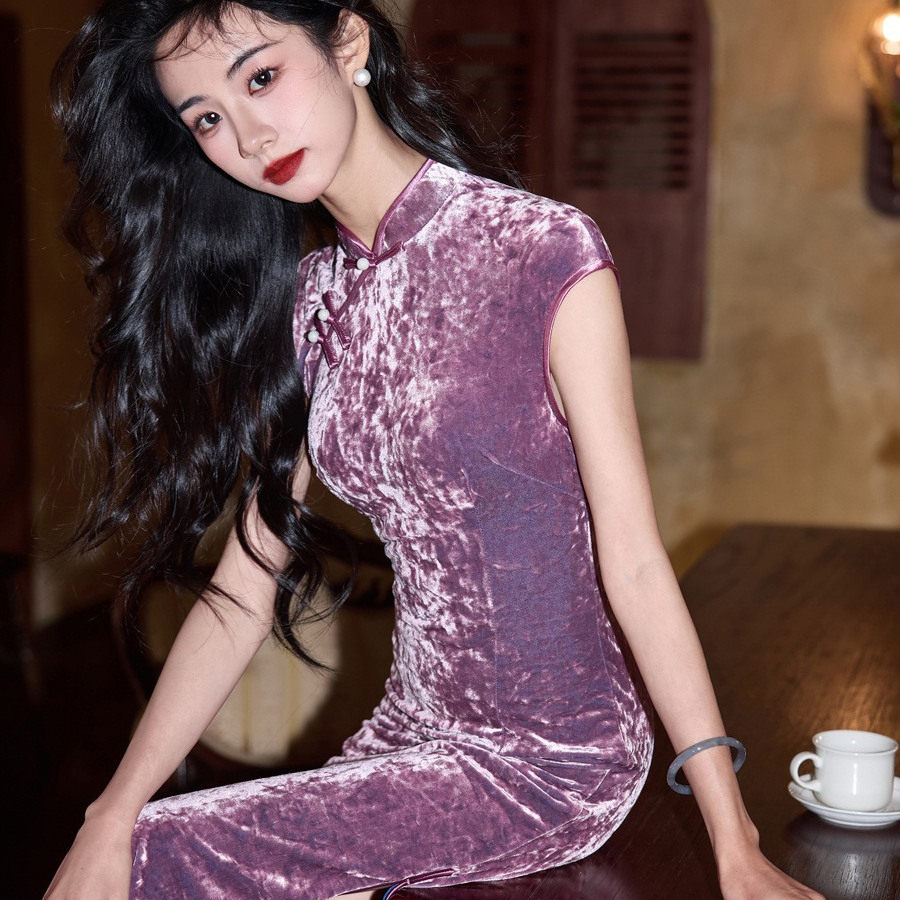 金丝绒无袖旗袍2026年秋冬女旗袍