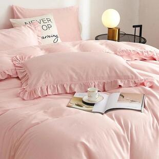 外贸法式 奶油公主风全棉枕套少女粉色花边纯棉褶皱单人枕头套对装