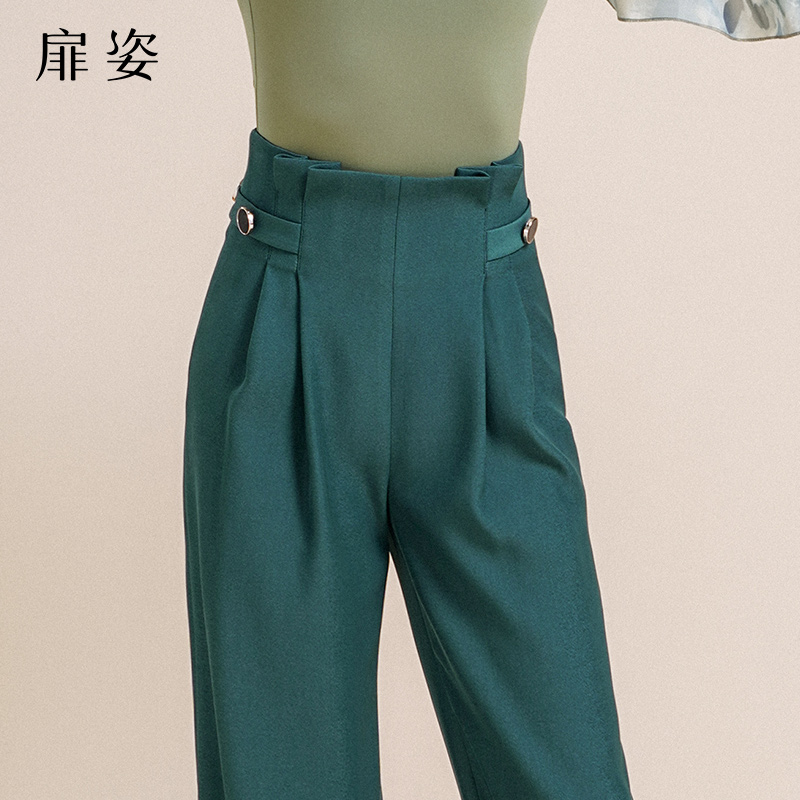 扉姿 摩登舞裤女士专业吉特巴跳舞裤子厚款垂感花苞西裤长裤F2077