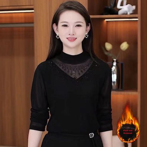 10原版推荐2025秋冬时尚半高领女士洋气外穿内搭妈妈装加绒加厚黑