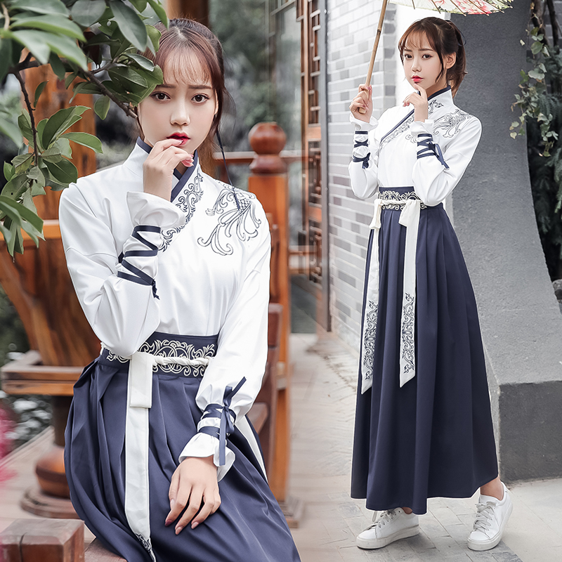 憶東方日常改良漢服女連衣裙套裝漢元素中國風交領襦裙復古裝大俠