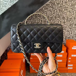 香奈儿chanel 23黑色水钻手柄cf大号芯片包单肩手拎包斜挎女包