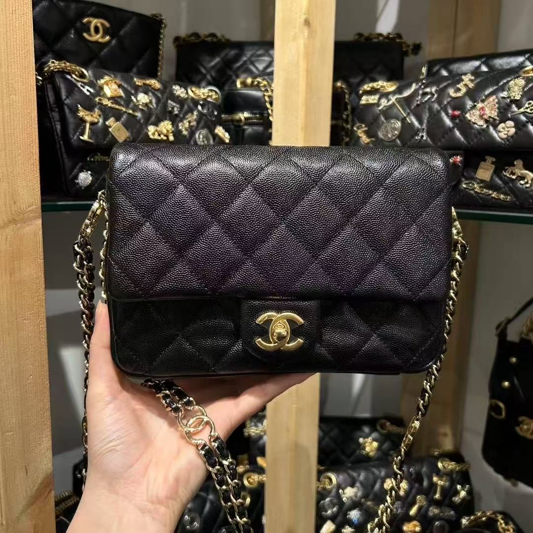 香奈儿Chanel新款黑金滚边大mini链条包单肩斜挎包女包