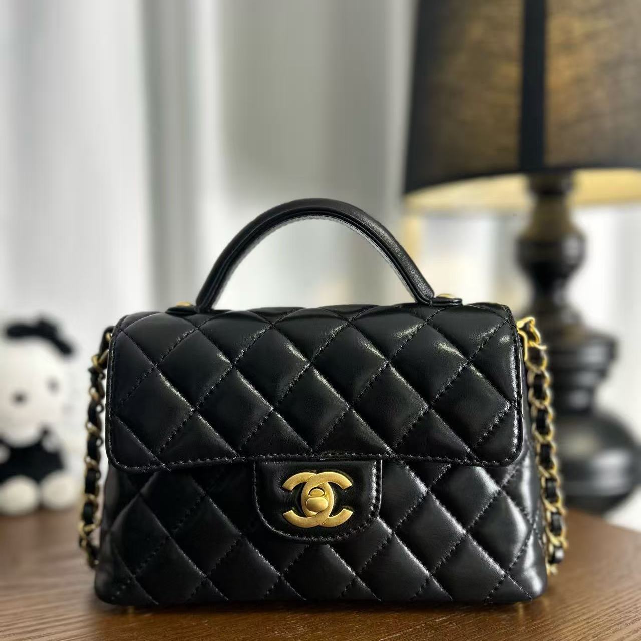Chanel香奈儿25p kelly竖版黑金小号单肩手提斜挎包二手奢侈品包