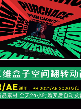 AE/PR模板3D三维盒子内部空间360度翻转展示图文介绍动画