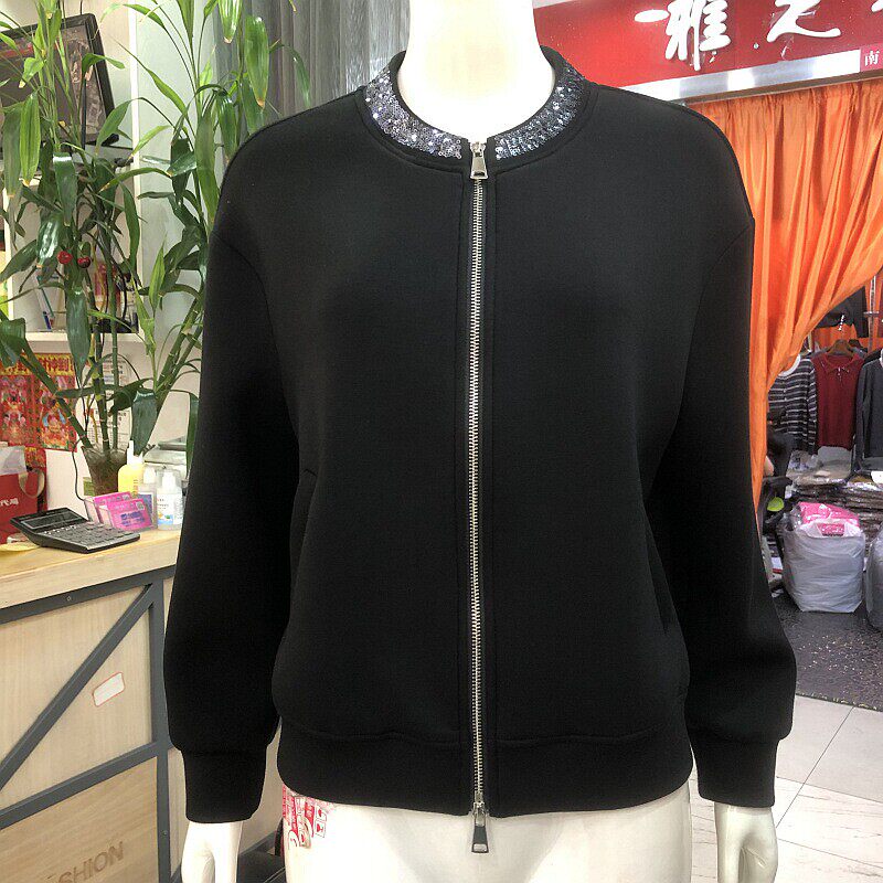 尹伊人A7721 中年亮片太空棉外套女棒球服春季新款妈妈短款夹克