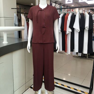 简凡迪娜2632 时尚短袖小衫直筒套裤2026夏新款妈妈气质两件套装