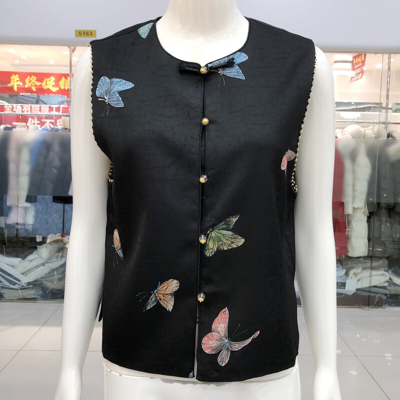 馨蝉6102 国风刺绣真丝马甲女2026春季新款桑蚕丝缎坎肩妈妈背心