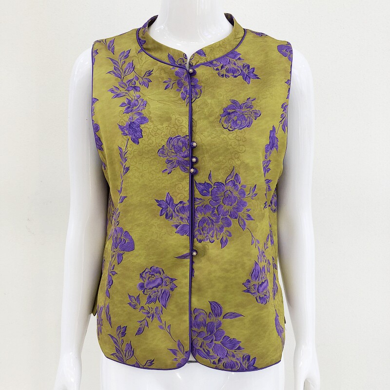 古玉轩2608 国风桑蚕丝缎马甲女式2026春季新款洋气真丝马夹缎面