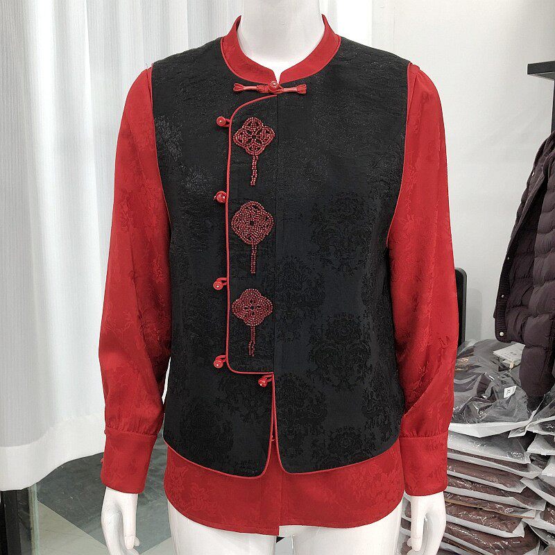 格林86001  新中式国风马甲两件套装女2026春季新款洋气坎肩+衬衫