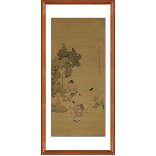 陈洪绶人物画戏婴图挂画版画卧室花鸟仿古字画书法装饰画客厅卷轴