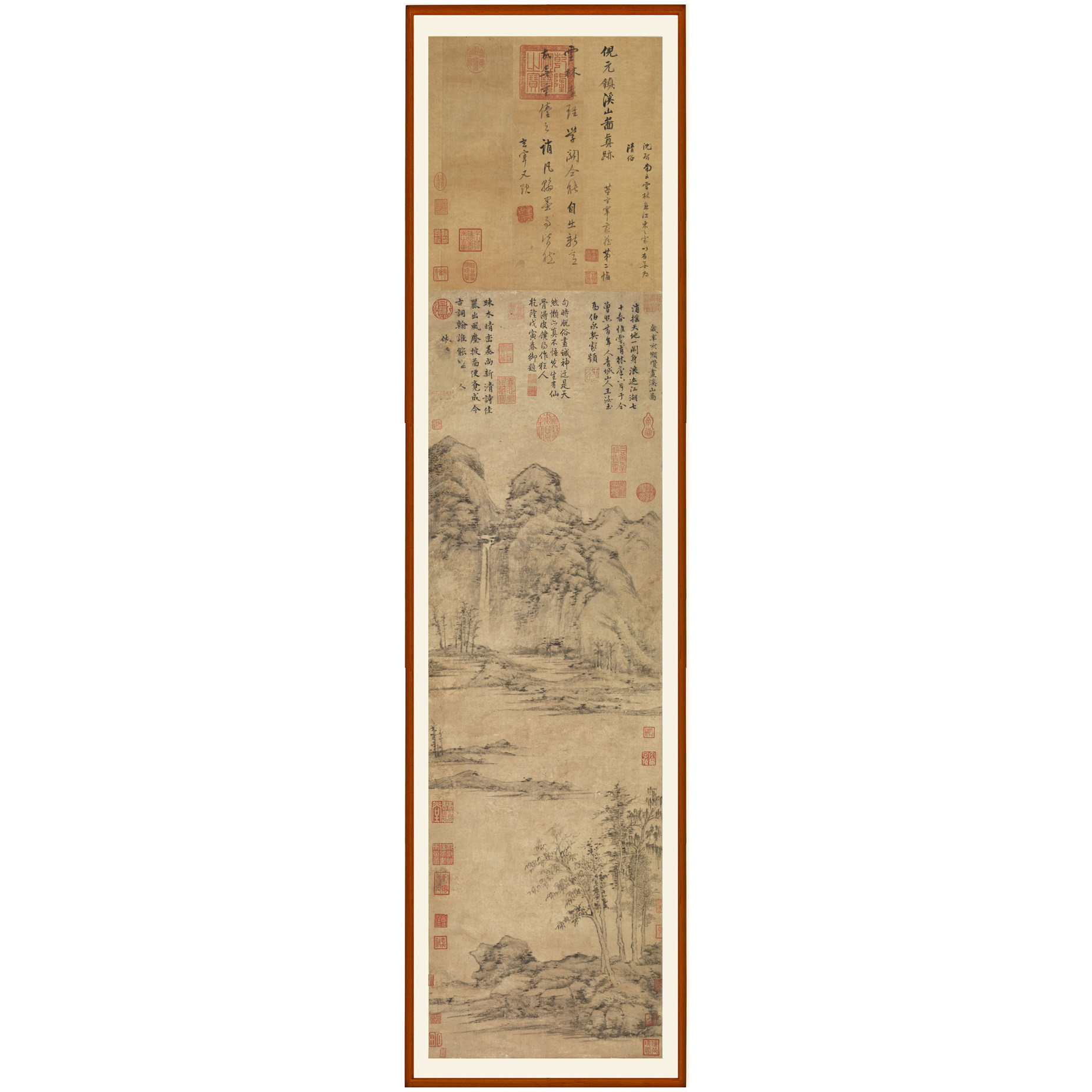 倪瓒山水画原大小楷书法非手绘溪山图字画挂画装饰画客厅宣纸卷轴