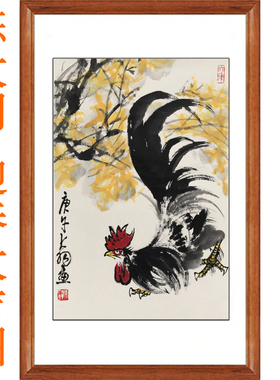 陈大羽公鸡迎春大吉花鸟卷轴挂画