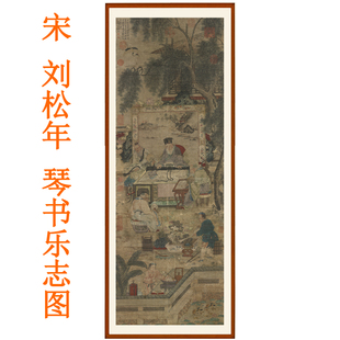 刘松年琴书乐志图挂画国画装饰画客厅书房茶楼竖版字画赠卷轴装裱