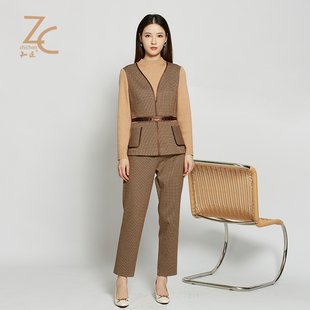 知臣冬季新品 通勤OL风小众设计感收腰时尚格子套裤 59224666