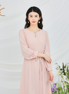 知臣春季新品 优雅气质淑女中长款长袖连衣裙女 22251020